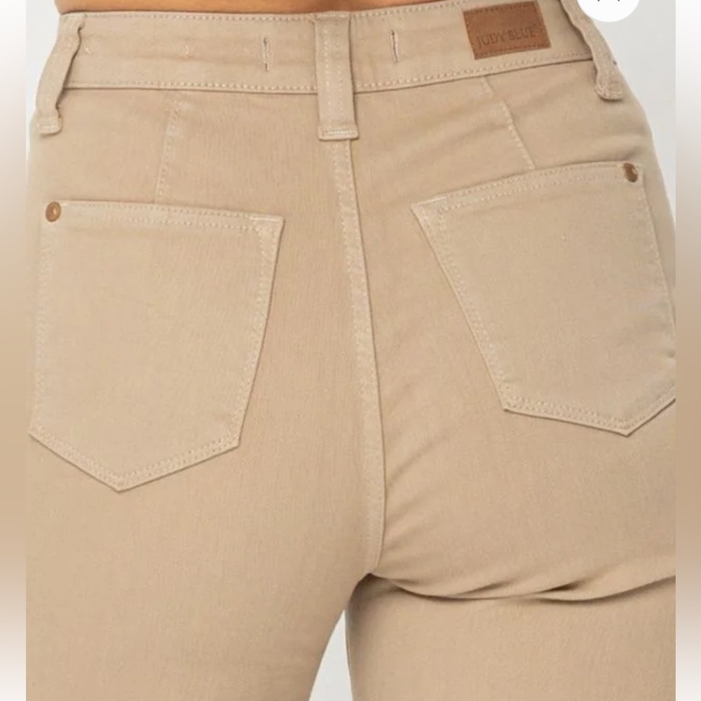 Judy Blue wide leg khaki jeans with a raw hem cropped high waist Size 7/28 comfy - Picture 4 of 11